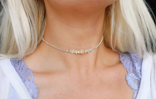 Raw Ethiopian Opal Chip Chain Choker Necklace