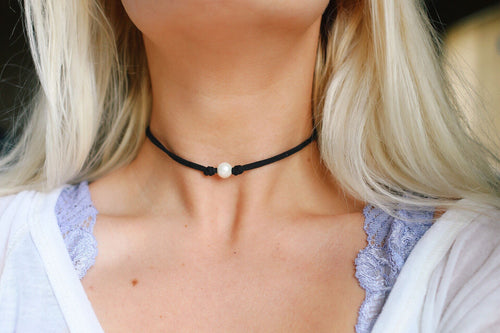 Vegan Suede Pearl Chokers