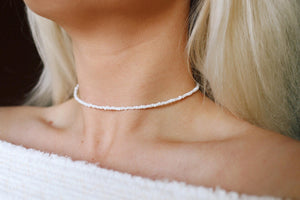 Coconut White Glass Beaded Choker Necklace / Beach Jewelry /