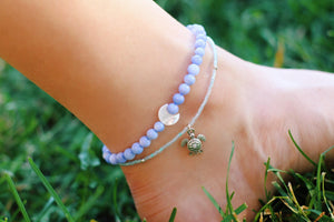 Crescent Moon Sea Shell Anklet, Sterling Silver Anklet, Beach Jewelry, Beaded Anklet