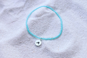 Ocean Wave Anklet, Blue Opal Beaded Wave Stamped Anklet, Beach Jewelry