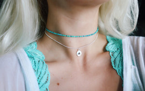Dainty Hand Stamped Wave Choker Necklace