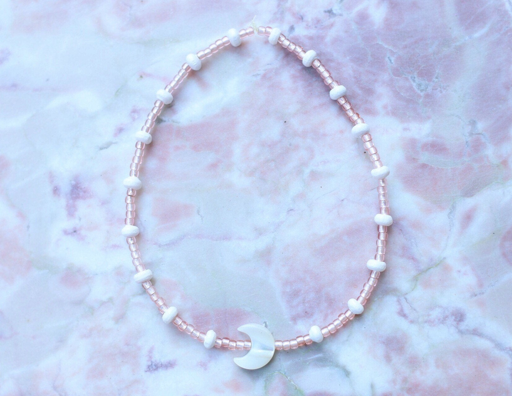 Luna sea shell coconut and rose gold beaded bracelet or anklet