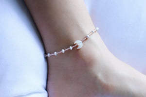 Luna sea shell coconut and rose gold beaded bracelet or anklet
