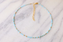 Load image into Gallery viewer, West Coast Metalic Gold And Frosted Aqua Beaded Choker Necklace
