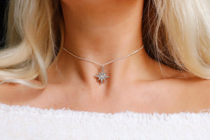 Dainty Diamond Starburst Charm Choker Necklace