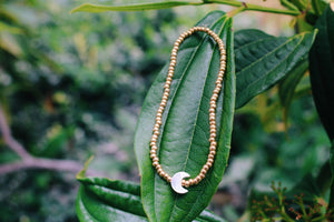 Metallic Gold Beaded Mother of Pearl Crescent Moon Anklet/Bracelet