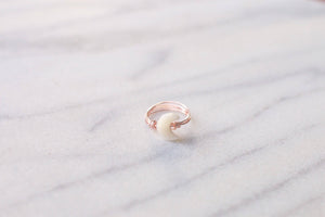 Rose Gold Crescent Moon Ring / Hand Wired Ring / Mother of Pearl Ring / Sterling Silver Ring