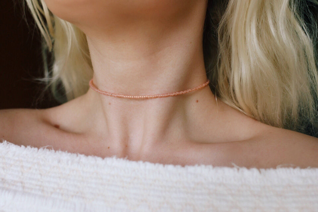 Peachy Keen Opal Beaded Choker Necklace
