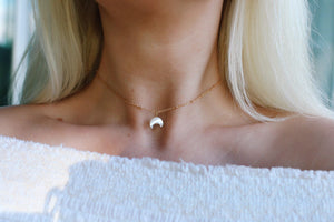 Gold or Silver Crescent Moon Double Horn Sea Shell Choker