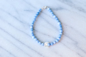 Crescent Moon Sea Shell Anklet, Sterling Silver Anklet, Beach Jewelry, Beaded Anklet