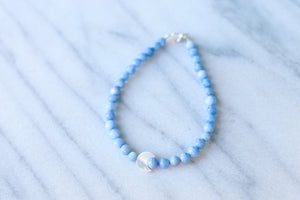Crescent Moon Sea Shell Anklet, Sterling Silver Anklet, Beach Jewelry, Beaded Anklet