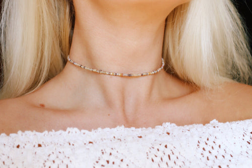 Nude Beaded Choker / Boho Multi Satin Beaded Choker Necklace