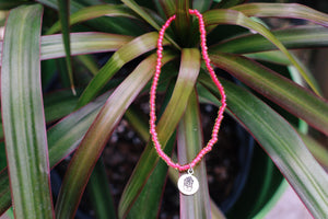 Pink Cactus Charm Anklet, Hand Stamped Cavtus, Beaded Anklet, Beach Jewelry