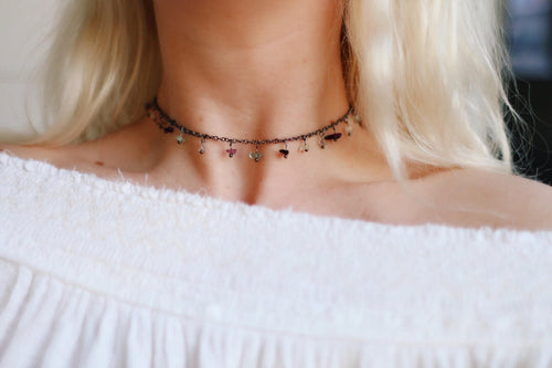 Rainbow Flurorite Chip Beaded Chain Choker Necklace