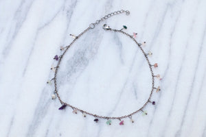Rainbow Flurorite Chip Beaded Chain Choker Necklace