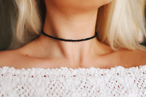 Frosted Black Matte Glass Beaded Choker Necklace