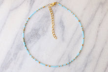 Load image into Gallery viewer, West Coast Metalic Gold And Frosted Aqua Beaded Choker Necklace