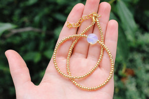 Metallic gold opal bezel beaded choker necklace