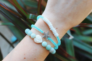 Amazonite Mother of Pearl Palm Leaf Beaded Bracelet