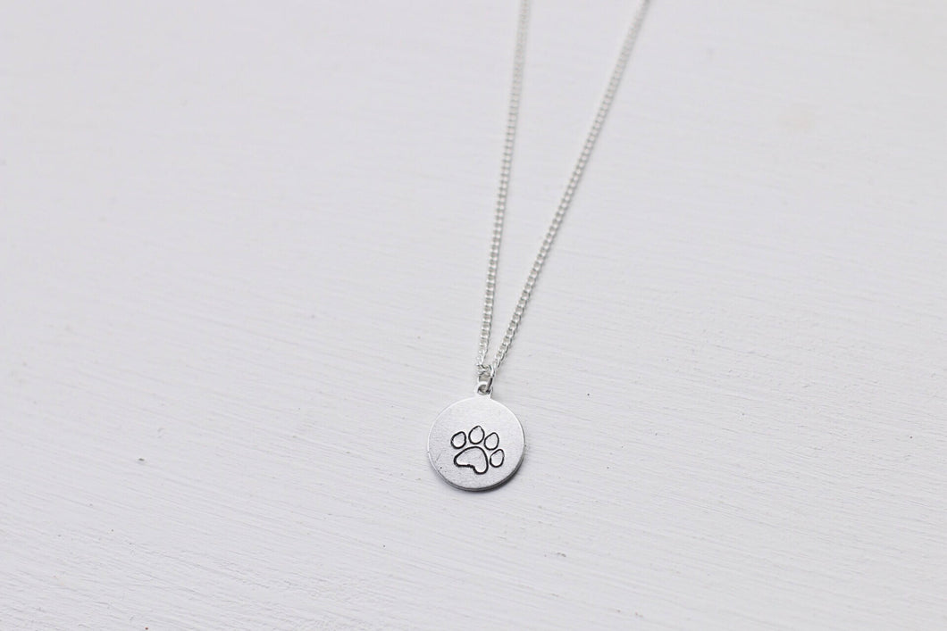 Dainty Paw Print Hand Stamped Necklace / Dog Mom / Cat Mom / Dog Mom Necklace