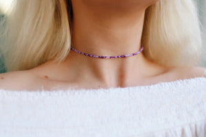 Metallic Purple Multi Beaded Choker Necklace / Beach Jewelry