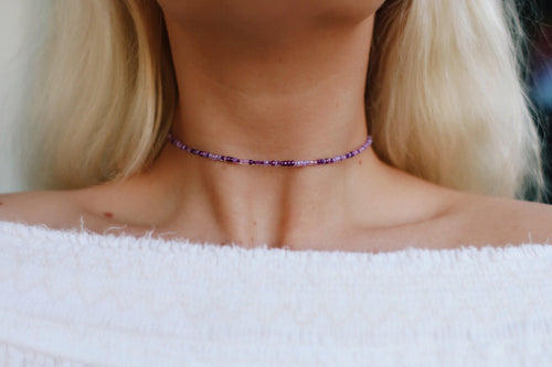 Metallic Purple Multi Beaded Choker Necklace / Beach Jewelry