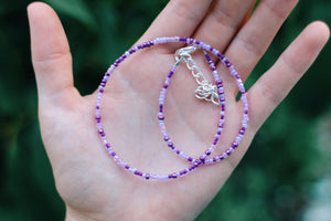 Metallic Purple Multi Beaded Choker Necklace / Beach Jewelry