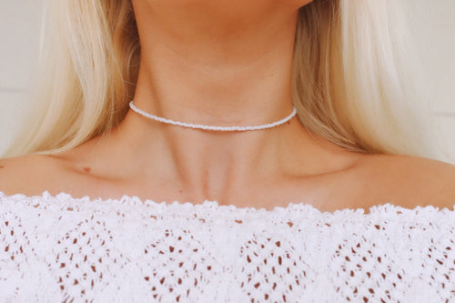 White Opal Beaded Choker Necklace