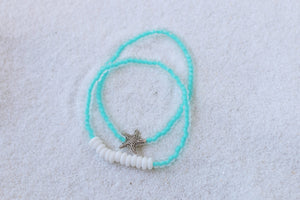 Beachcomber Sea Glass & Starfish Beaded Bracelet Set