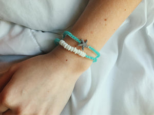 Beachcomber Sea Glass & Starfish Beaded Bracelet Set