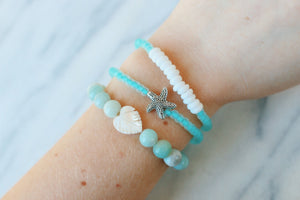 Amazonite Mother of Pearl Palm Leaf Beaded Bracelet