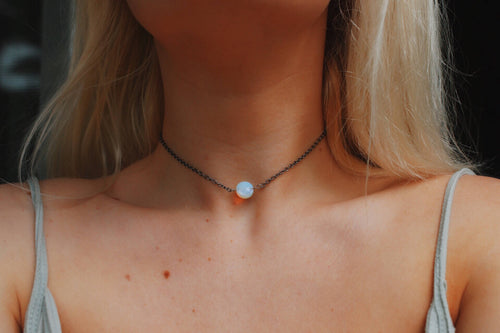 Opalite Gunmetal Choker Necklace