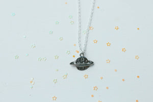 Saturn & Stars Silver Necklace, Boho Jewelry, Hippie, Planet Saturn