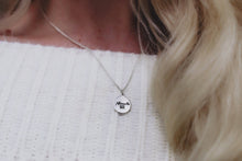 Load image into Gallery viewer, Dainty Hand Stamped Namaste &amp; Lotus Flower Necklace