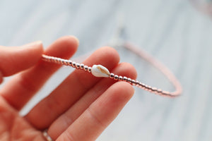 Metallic Rose Gold Beaded Sea Shell Choker Necklace