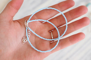 Frosted Baby Blue Beaded Choker Necklace