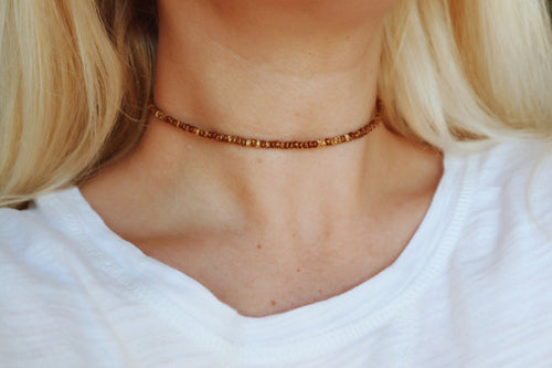 Honey Marbled Beaded Choker Necklace