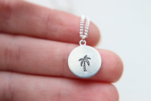 Dainty Hand Stamped Palm Tree Necklace