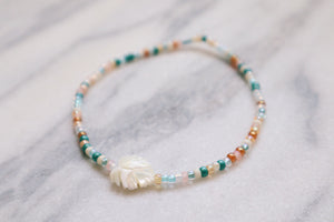 Monstera Palm Leaf Mother of Pearl Beaded Anklet