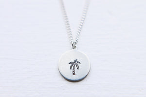 Dainty Hand Stamped Palm Tree Necklace