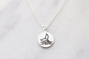 Hand Stamped Whale Tail Necklace / Ocean Jewelry / Mermaid Tail / Dolphin Tail