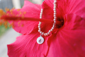 Pink Marbled Hand Stamped Hibiscus Beaded Anklet