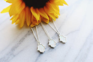 Dainty White Opal Hamsa Hand Necklace