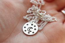 Load image into Gallery viewer, Celestial Moon &amp; Stars Hand Stamped Necklace