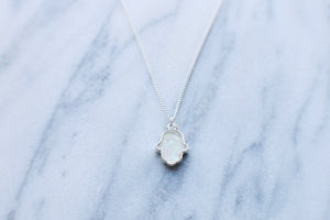 Dainty White Opal Hamsa Hand Necklace