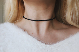 Simple Black Glass Beaded Choker Necklace