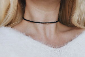 Simple Black Glass Beaded Choker Necklace