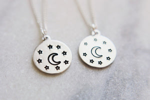 Celestial Moon & Stars Hand Stamped Necklace