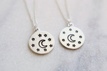 Load image into Gallery viewer, Celestial Moon &amp; Stars Hand Stamped Necklace
